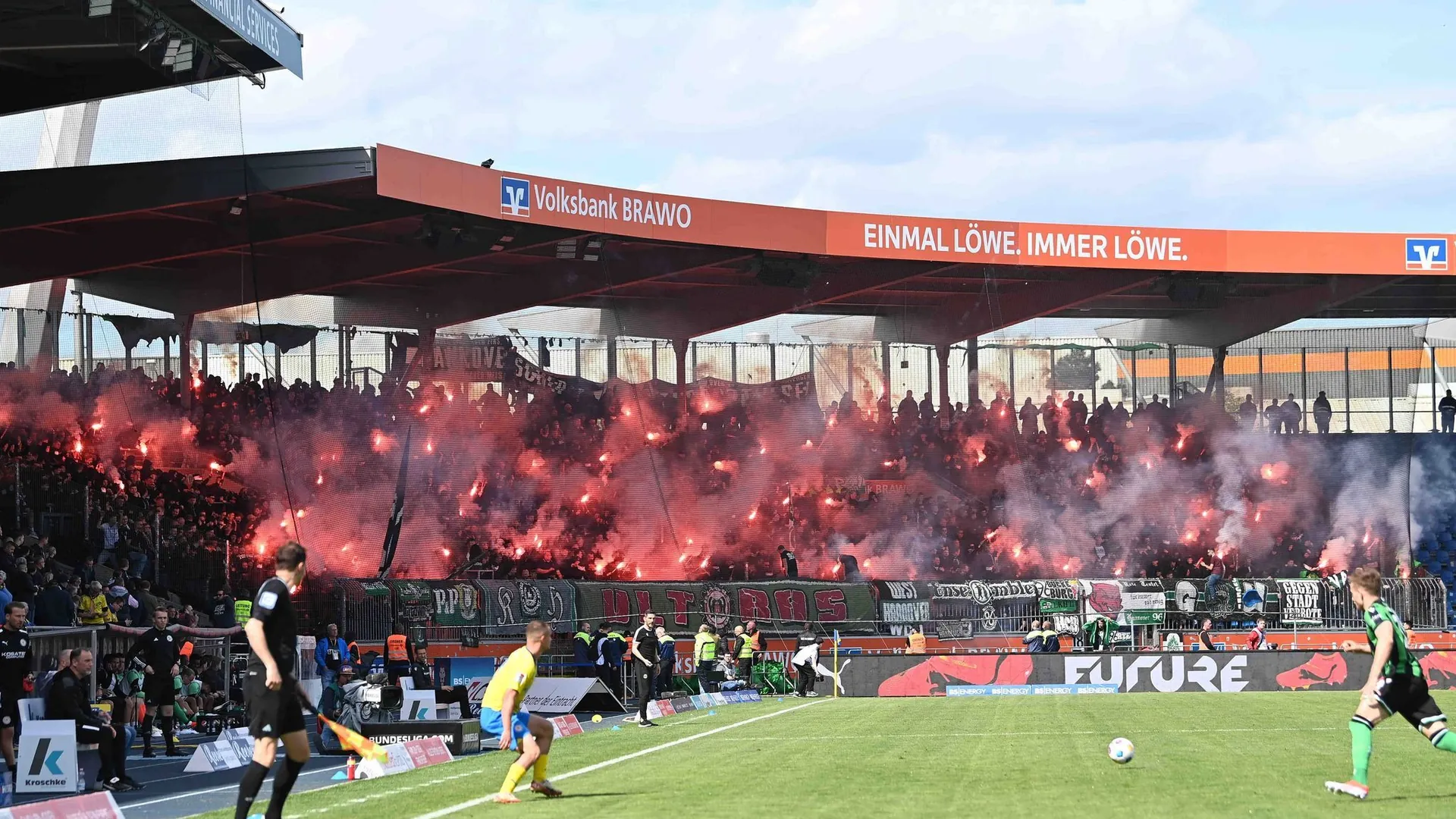 Fans at the derby between Eintracht Braunschweig and Hannover 96