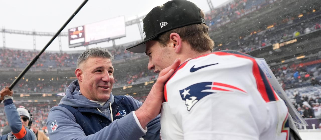 Mike Vrabel and Drake Maye