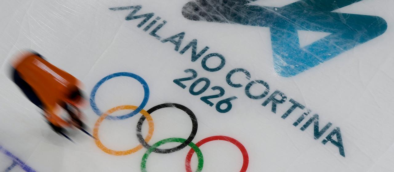 The Olympic rings on the track in Milan