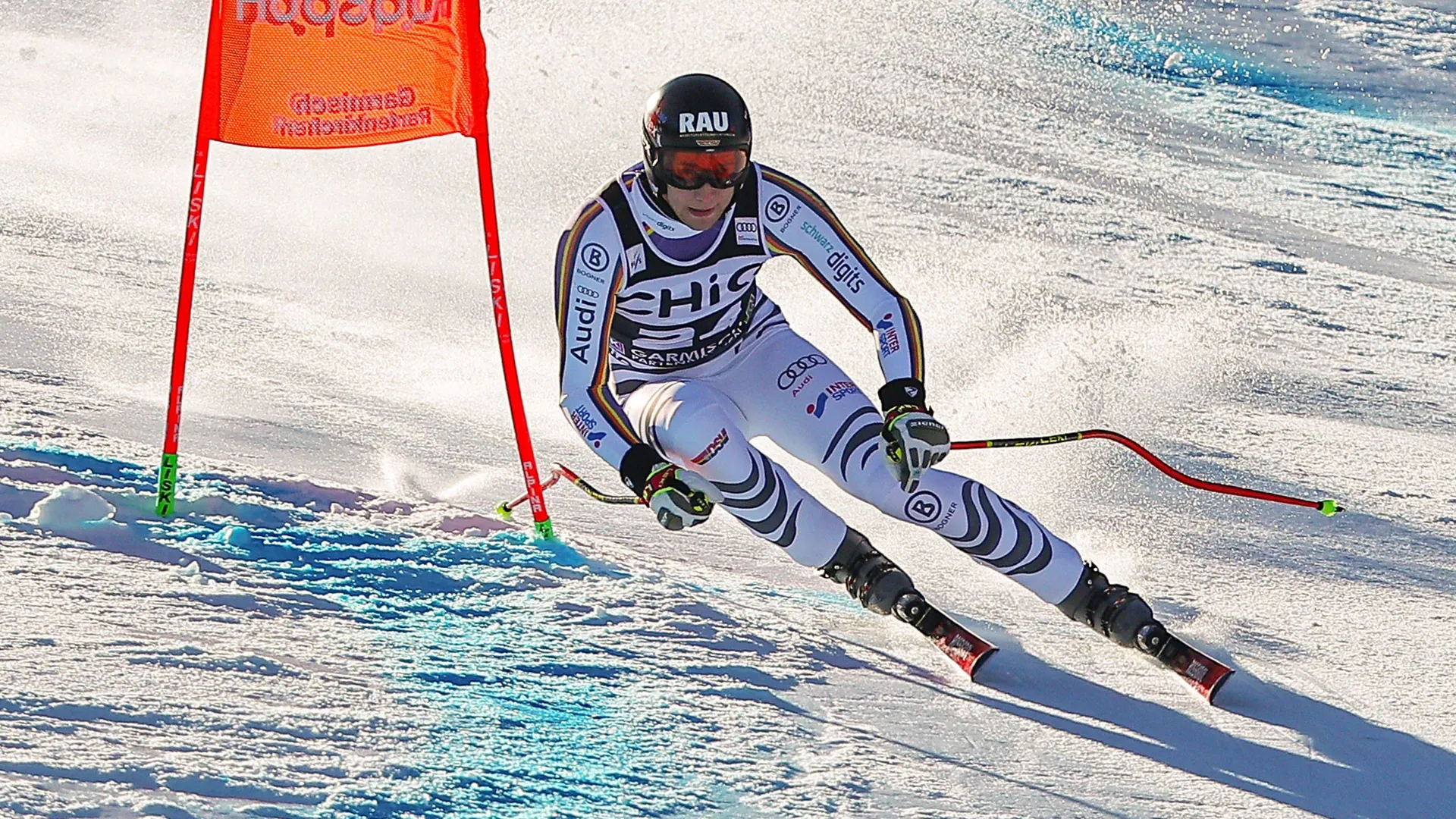 Luis Vogt on the Kandahar: The route in Garmisch is considered particularly demanding. Luis Vogt on the Kandahar: The route in Garmisch is considered particularly demanding.