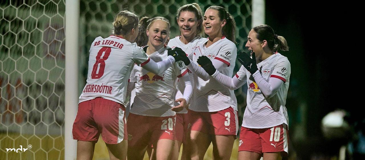 The RB Leipzig team celebrates after a last-minute equalizer