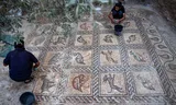 Byzantine mosaics from the fifth to seventh centuries that Salman al-Nabahin and his son accidentally found under their olive grove in the Bureij refugee camp in Gaza in 2022.