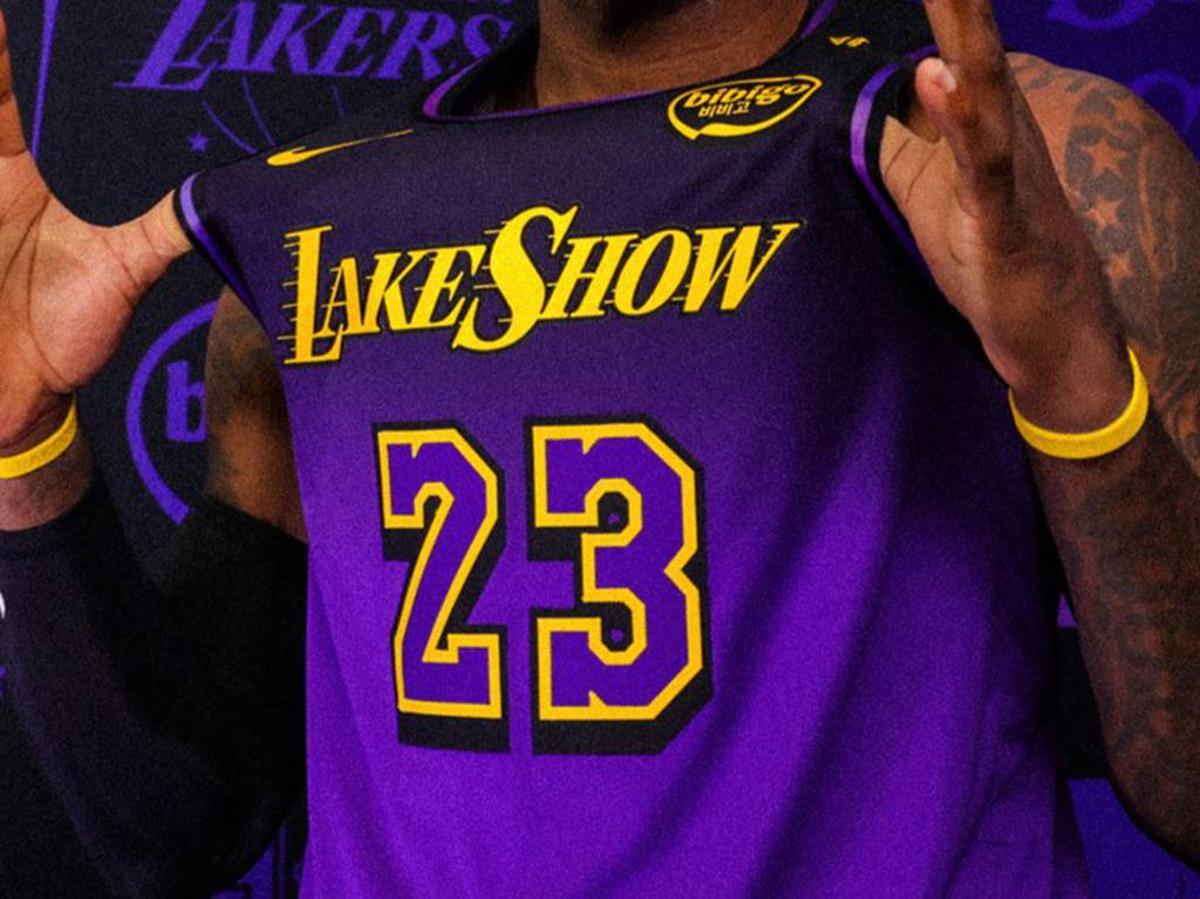 The away jersey, inspired by the Lakers' City Edition from last year