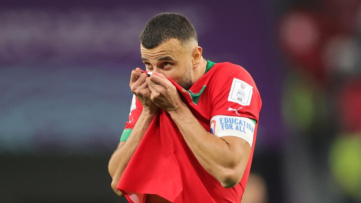 Romain Saiss of Morocco in the 2022 FIFA World Cup Round of 16 match between Morocco and Spain