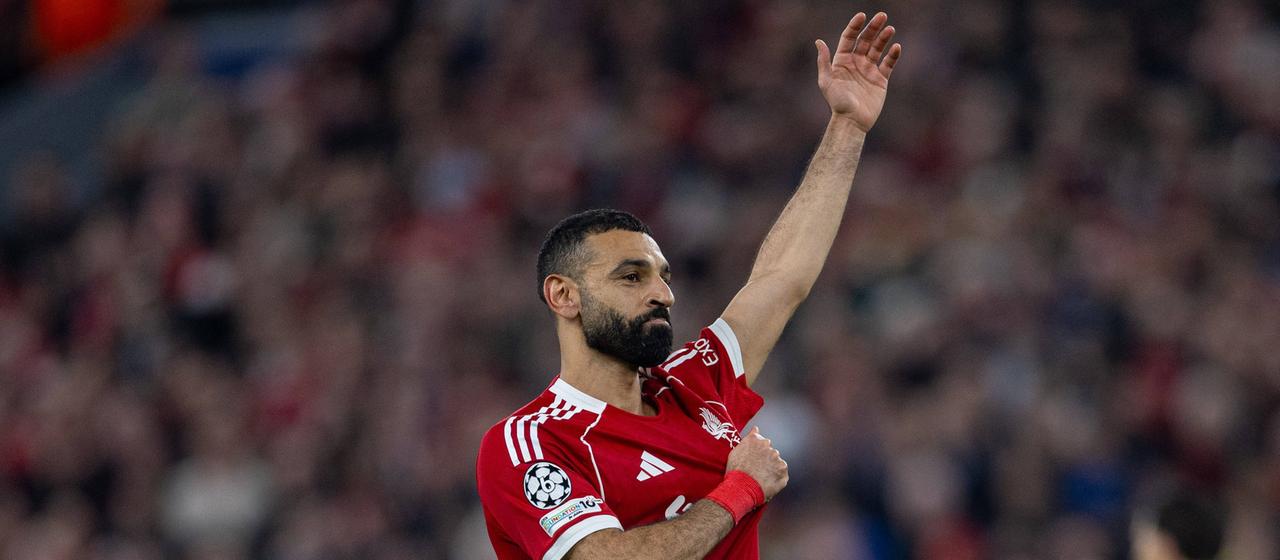 Liverpool's Mohamed Salah celebrates a goal in the Champions League