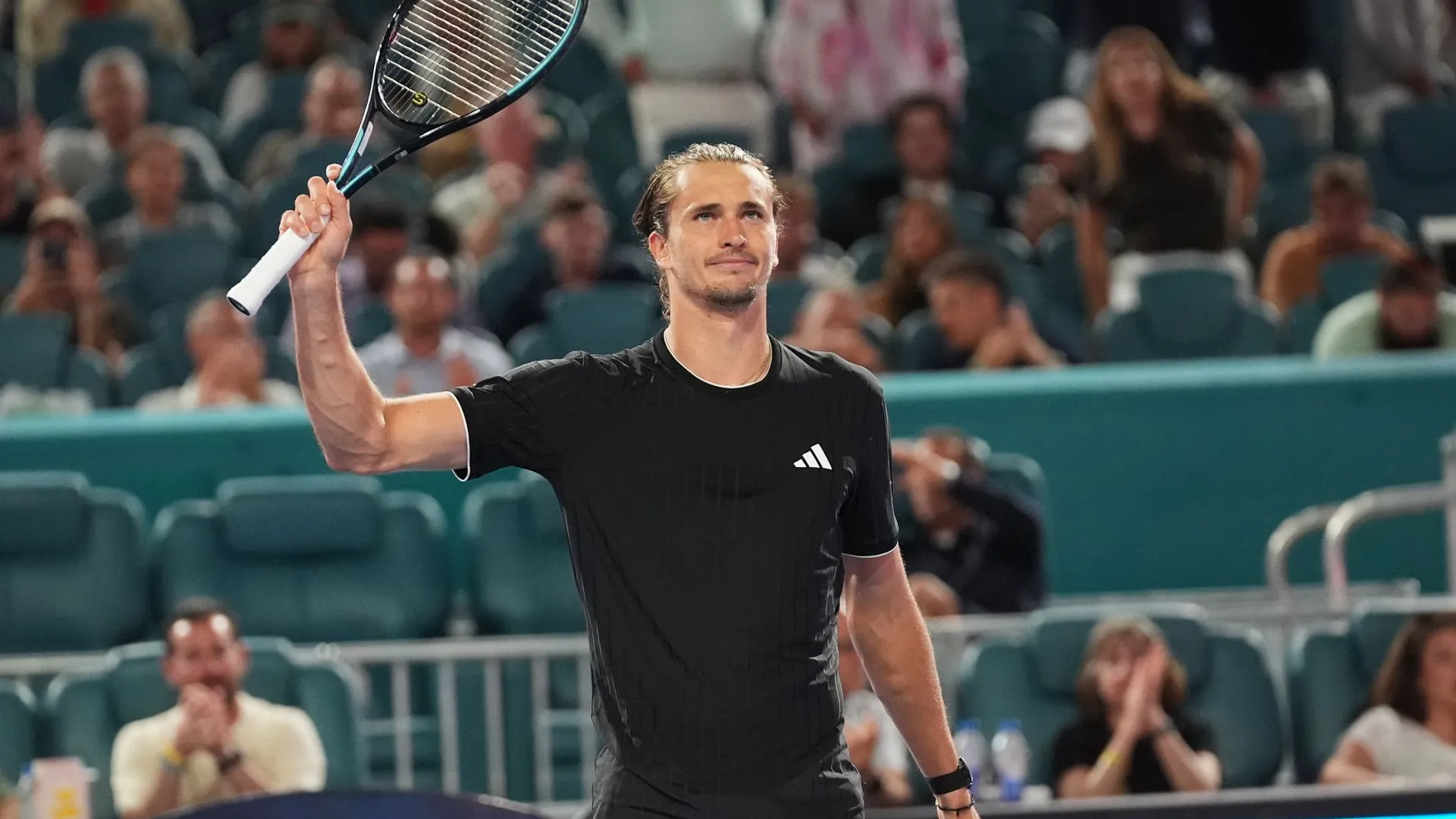 Alexander Zverev from Germany reacts after his victory over Francisco Cerundolo.