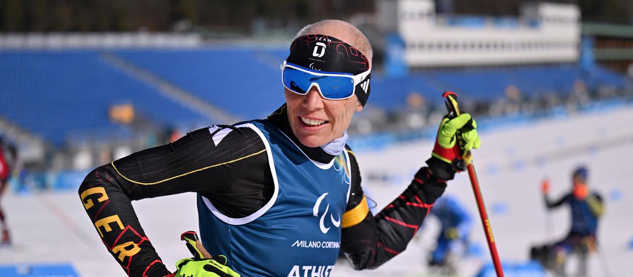 Andrea Eskau from Germany trains at the Tesero Cross-Country Skiing Stadium