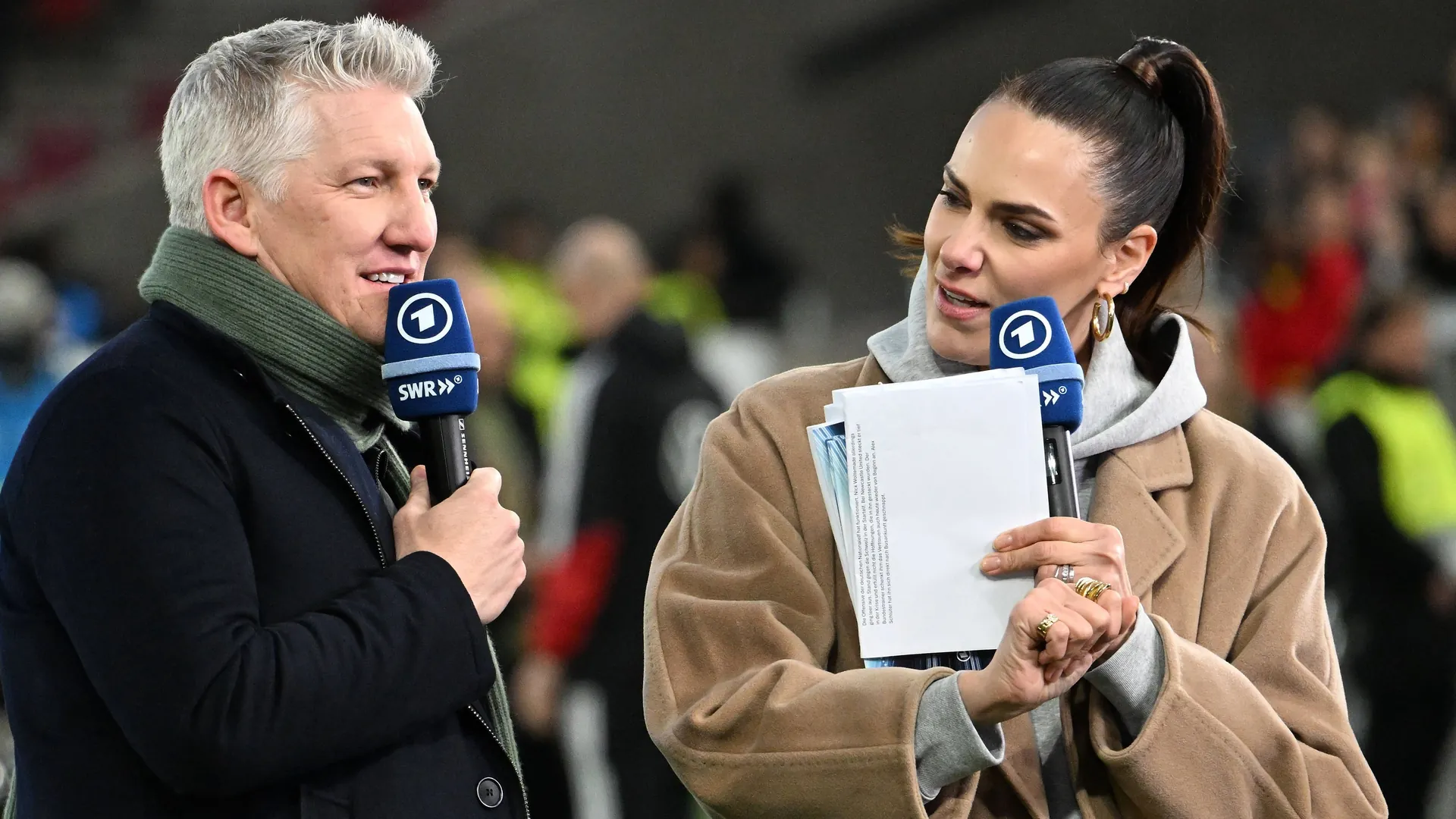 Good mood for Germany against Ghana: Bastian Schweinsteiger and Esther Sedlaczek. Good mood for Germany against Ghana: Bastian Schweinsteiger and Esther Sedlaczek.