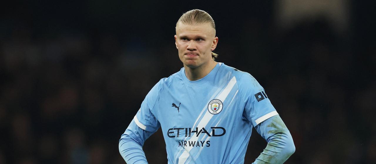 Erling Haaland looks disappointed after the game against Nottingham Forest