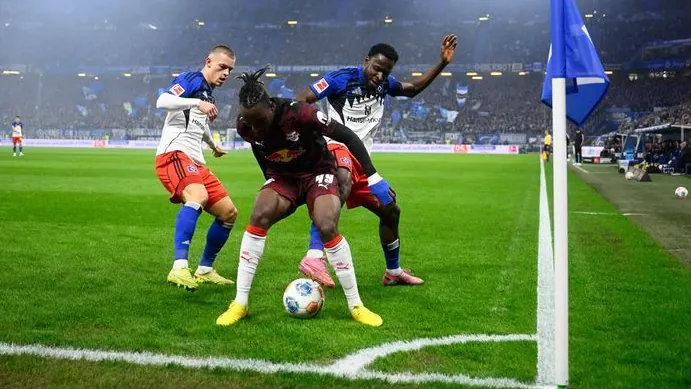 Scene from the game HSV against RB Leipzig: The game had to be interrupted immediately after kick-off. Scene from the game HSV against RB Leipzig: The game had to be interrupted immediately after kick-off.
