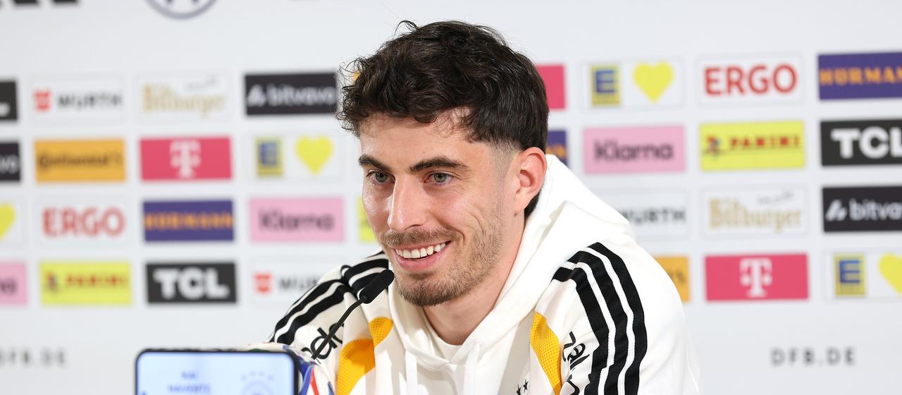 Kai Havertz speaks to the media