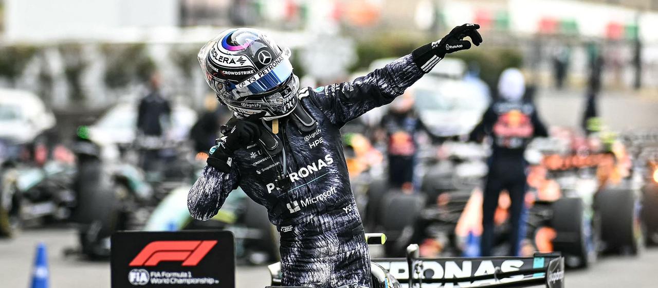 Kimi Antonelli celebrates after his victory at the Japanese Grand Prix
