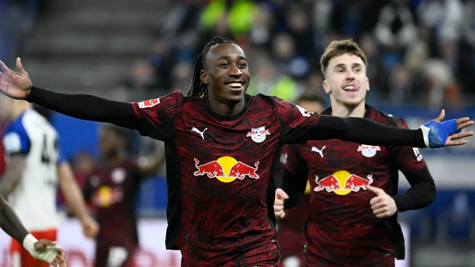 Yan Diomande (left) celebrates: He shot Leipzig to victory. Yan Diomande (left) celebrates: He shot Leipzig to victory.