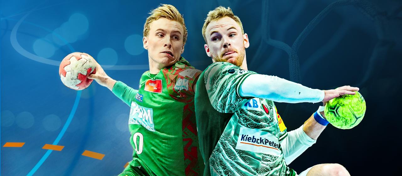 Gisli Kristjansson (SCM, left), Mathias Gidsel (Füchse, right)