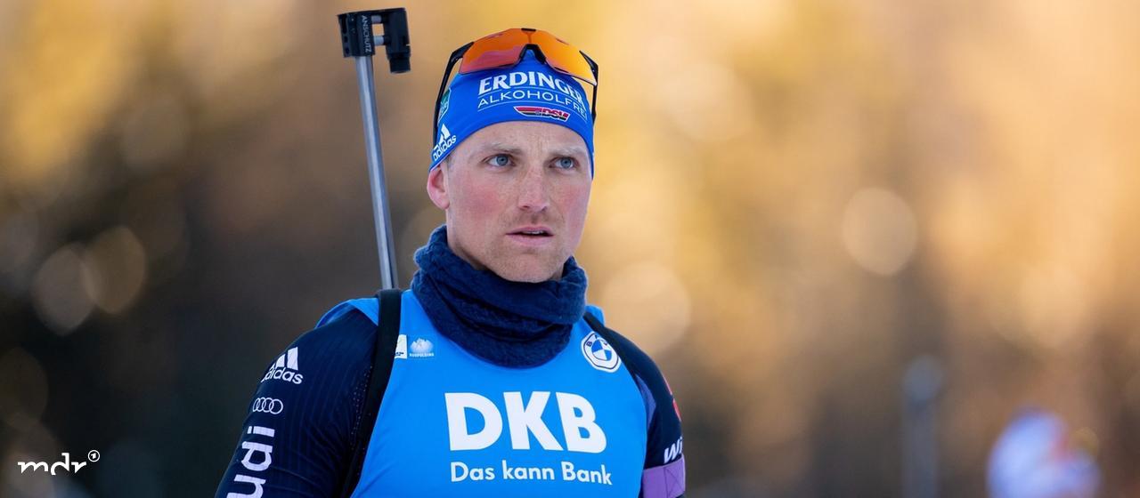 Erik Lesser from Germany in action while shooting. 
