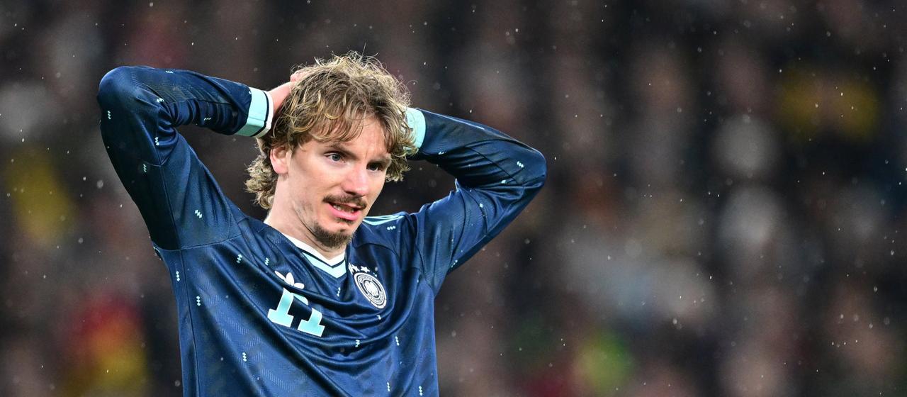 Nick Woltemade reacts to a missed scoring opportunity in the friendly against Ghana 