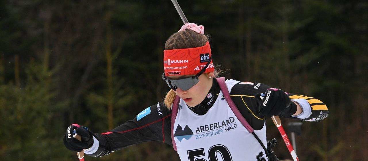 Germany's Sydney Wüstling at the Biathlon World Championships in the Bavarian Forest