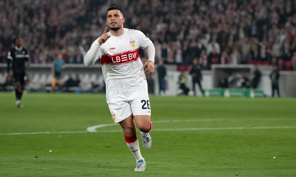 Stuttgart-Stürmer Deniz Undav (29) jubelt über sein Tor zum 1:1-Ausgleich