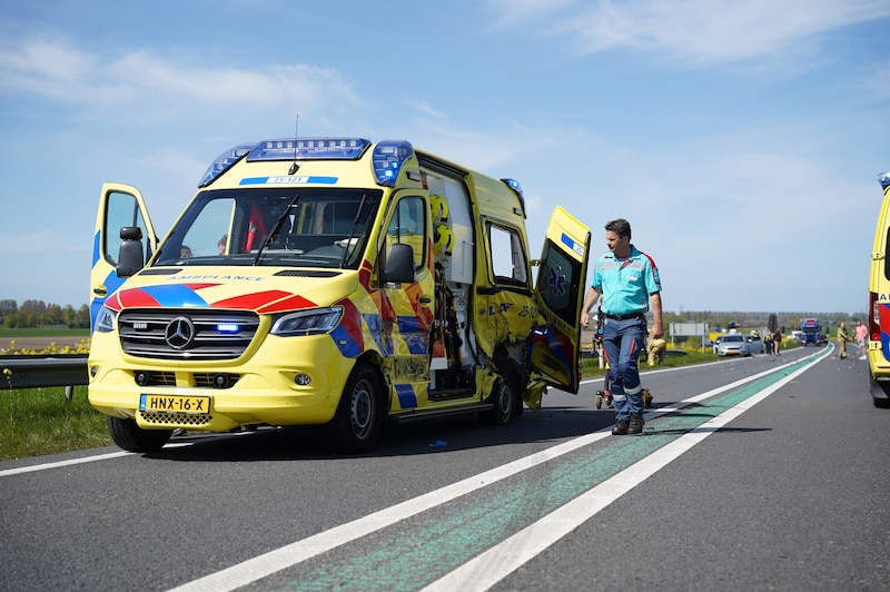 The ambulance was damaged on the side.