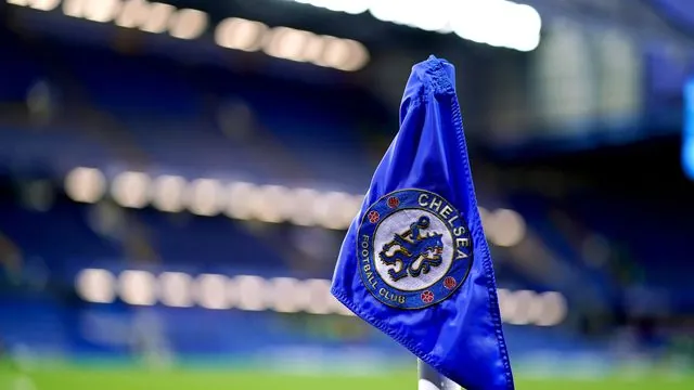 A Chelsea FC logo can be seen on one of the corner flags at Stamford Bridge. A Chelsea FC logo can be seen on one of the corner flags at Stamford Bridge.