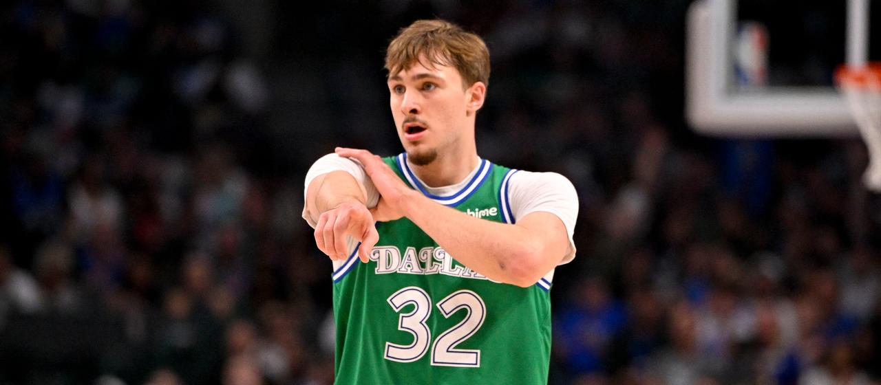 Cooper Flagg celebrates scoring points in the game against the Orlando Magic