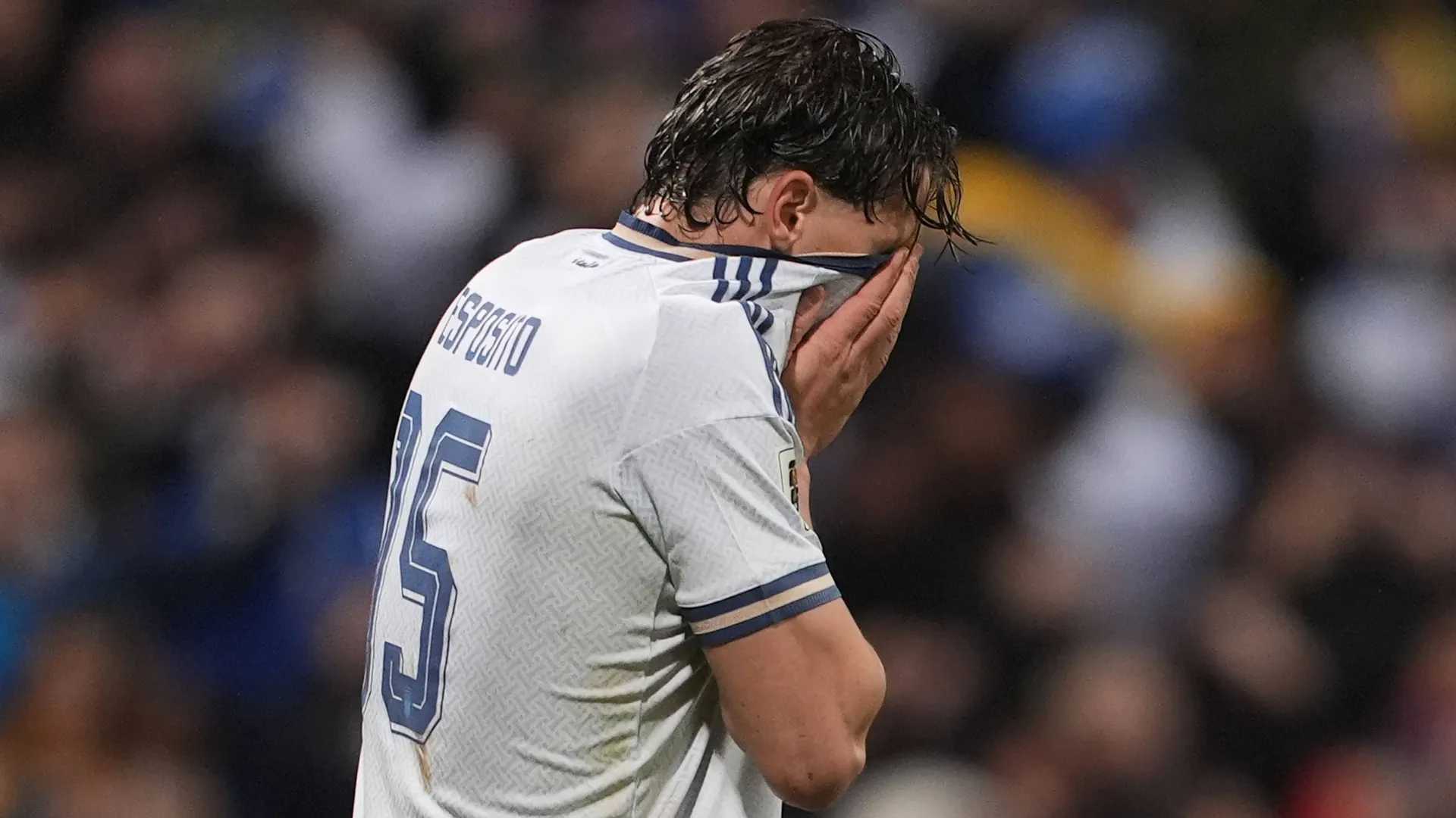 Devastated: Italy's Pio Esposito after the loss against Bosnia-Herzegovina. Devastated: Italy's Pio Esposito after the loss against Bosnia-Herzegovina.
