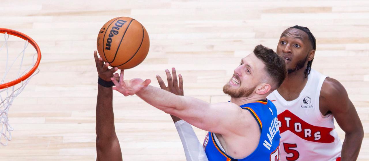 Isaiah Hartenstein of the Oklahoma City Thunder rebounds