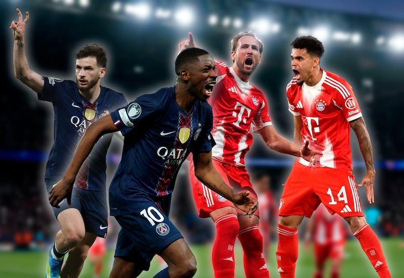 From left to right: Khvicha Kvaratskhelia, Ousmane Dembélé, Harry Kane and Luis Díaz.