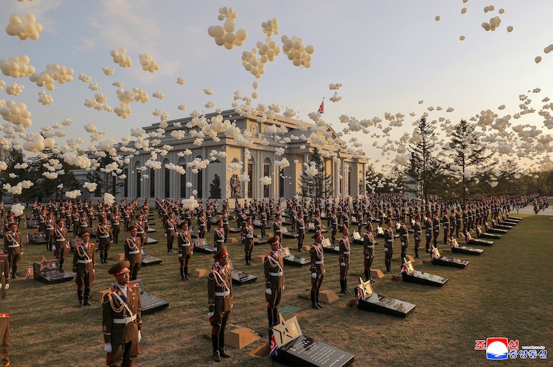 Balloons were released during the opening ceremony of the Memorial Museum for Acts of Combat during Military Operations Abroad in Pyongyang, North Korea, on April 26.