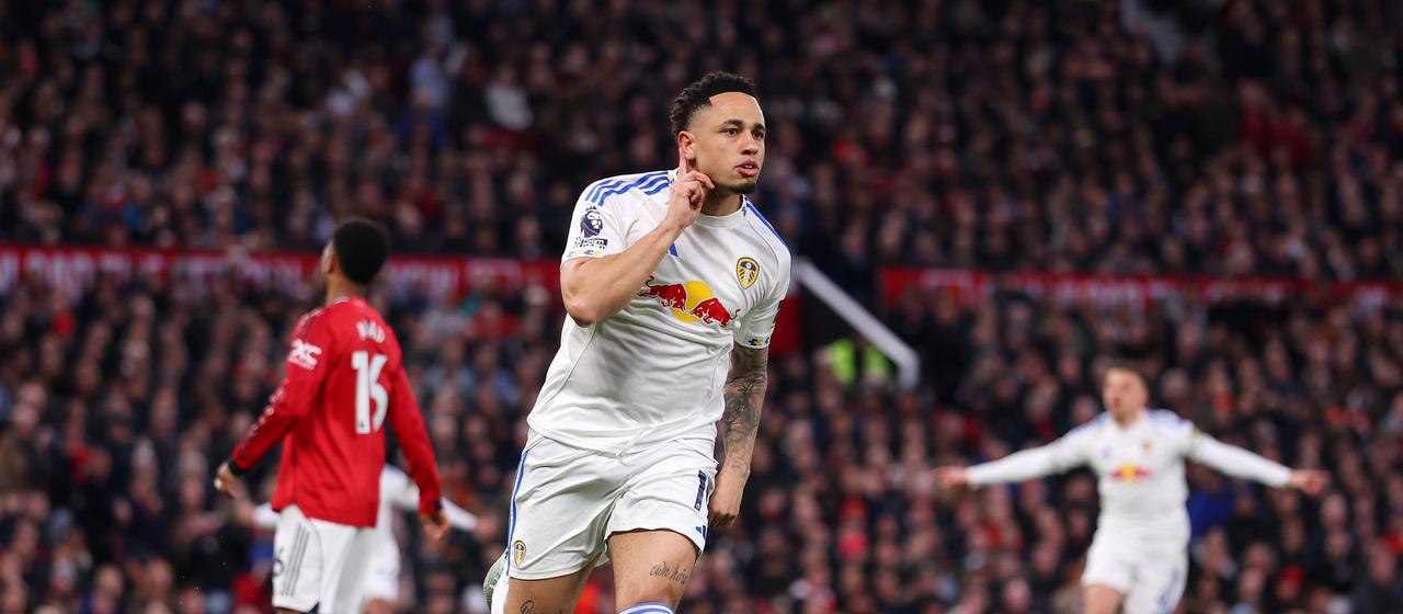 Leeds Noah Okafor celebrates his goal