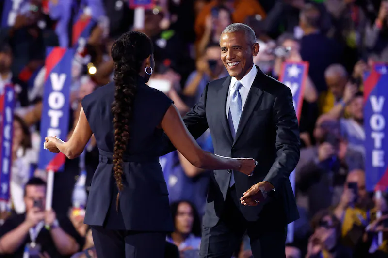 Former President Barack Obama and his wife Michelle at the 2024 Democratic convention.