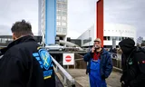 Farmers leave after a protest at the provincial government building in Utrecht.