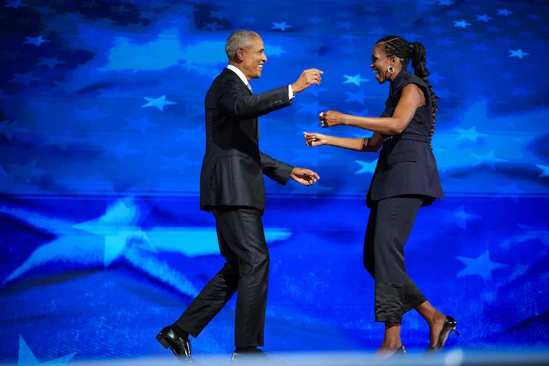Former President Barack Obama and his wife Michelle at the 2024 Democratic convention.