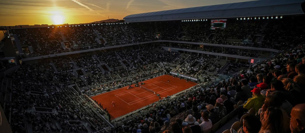 The Court Central of Roland Garros during an evening game