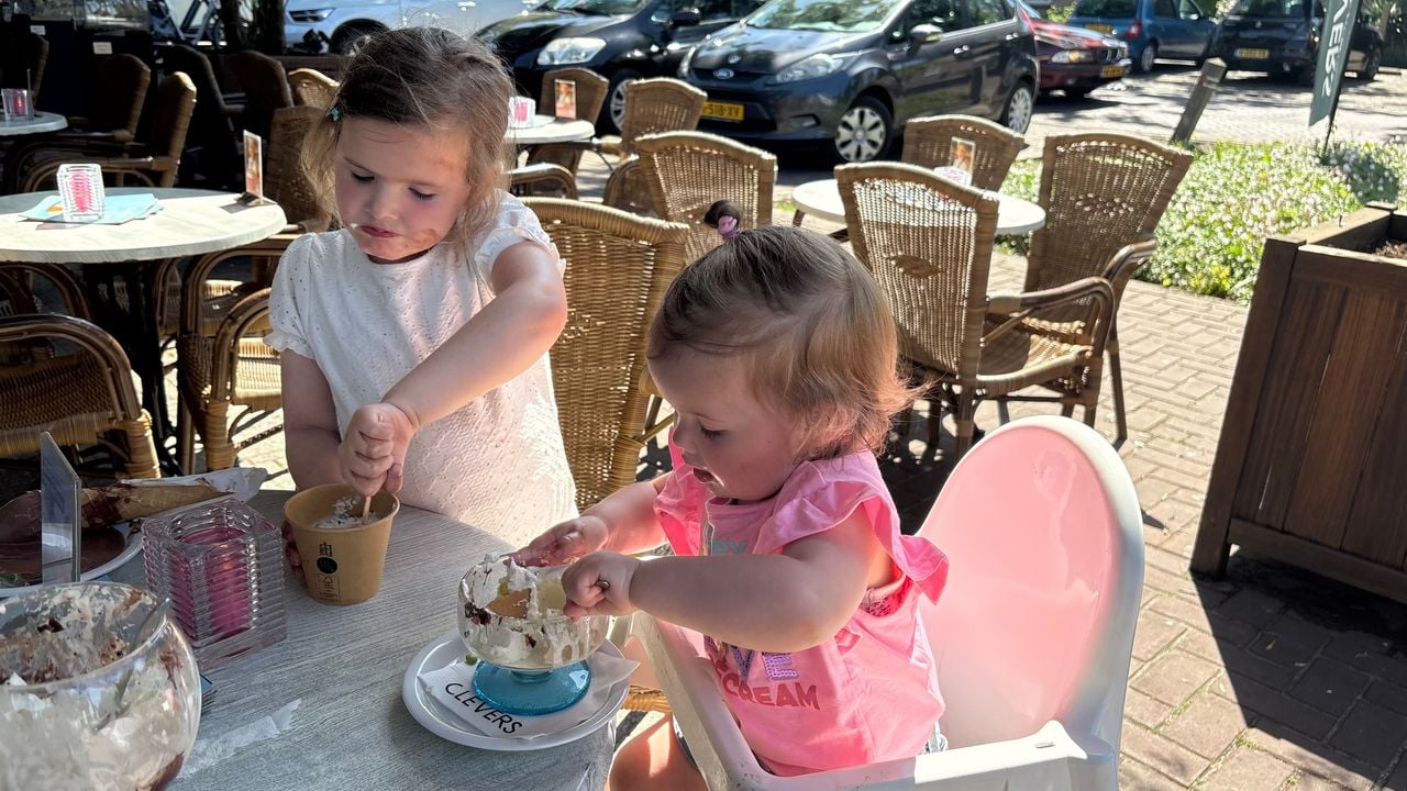 Two girls enjoying their ice cream.