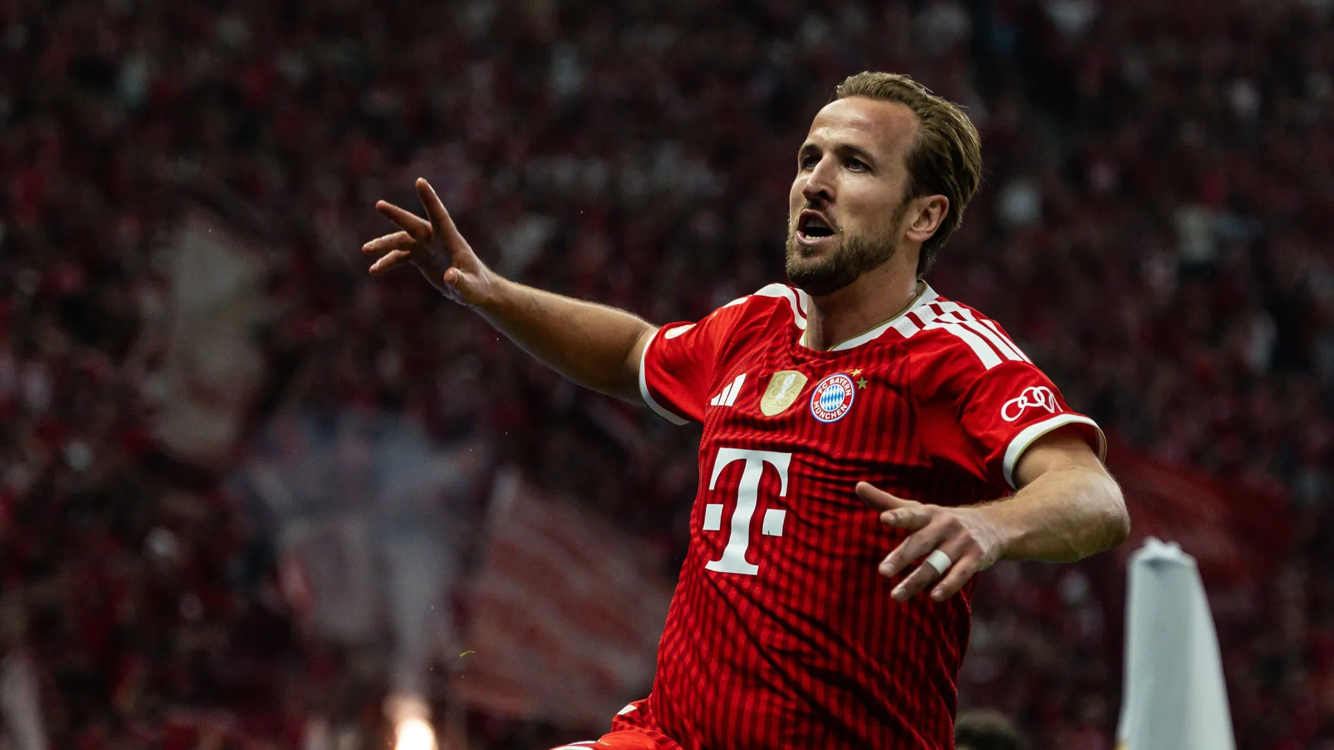 Harry Kane celebrates: The Bayern striker was once again named man of the match. Harry Kane celebrates: The Bayern striker was once again named man of the match.