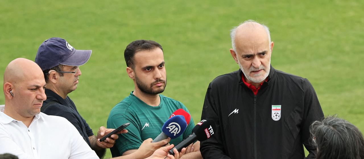 Mahdi Mohammadnabi, First Vice President of the Islamic Republic of Iran Football Association, speaks to the media