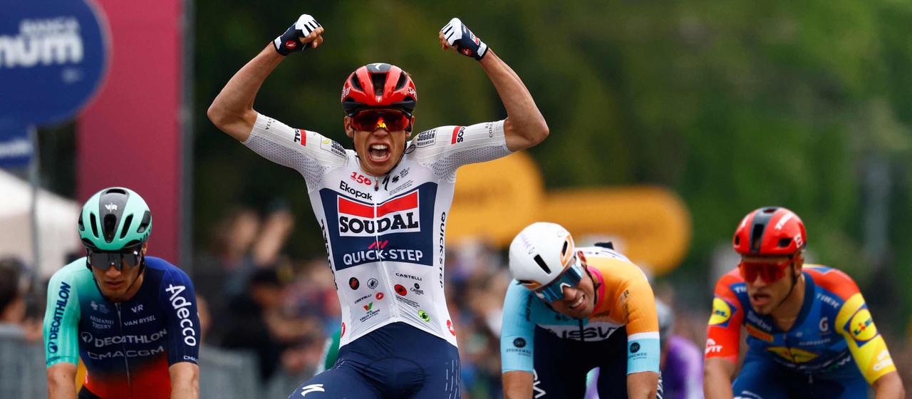 Paul Magnier celebrating the finish