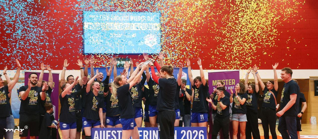HC Leipzig celebrates after the game