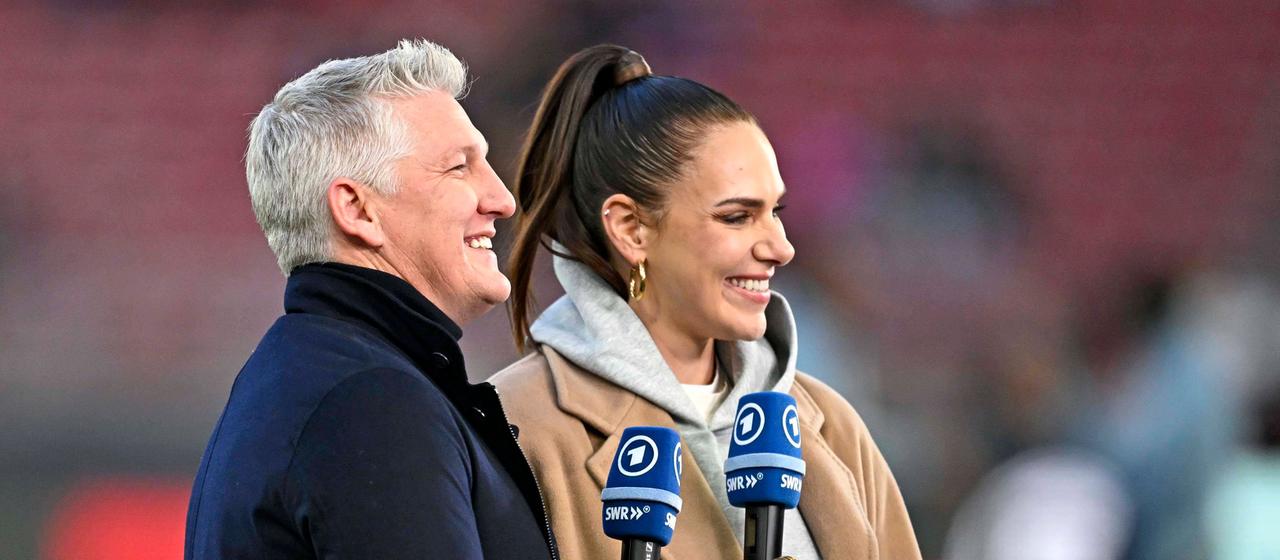 Bastian Schweinsteiger and Esther Sedlaczek at the ARD microphone