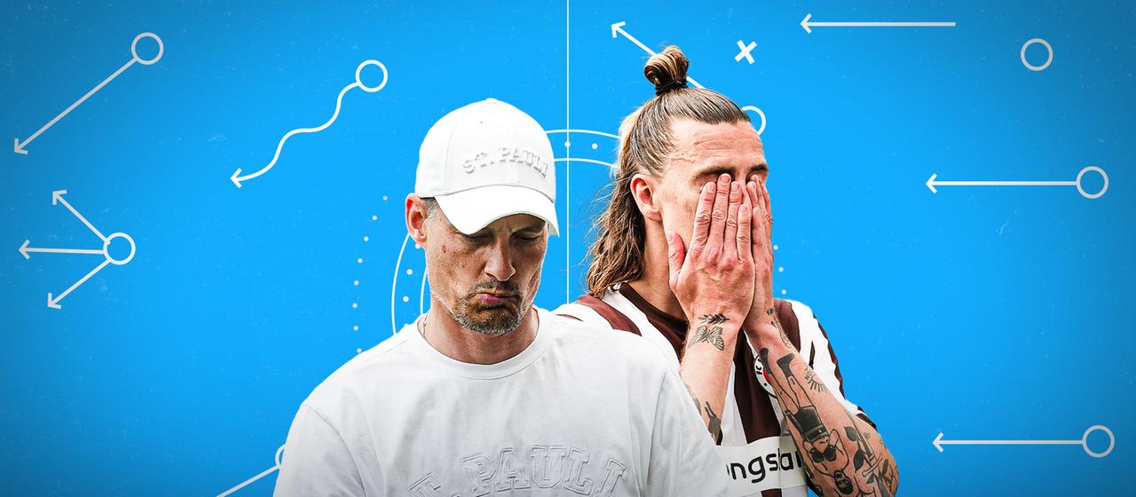 St. Pauli's Alexander Blessin (l.) and Jackson Irvine (r.)