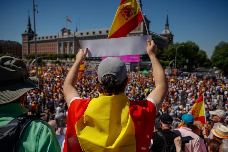 Protesters in Madrid demand the resignation of Prime Minister Pedro Sánchez.