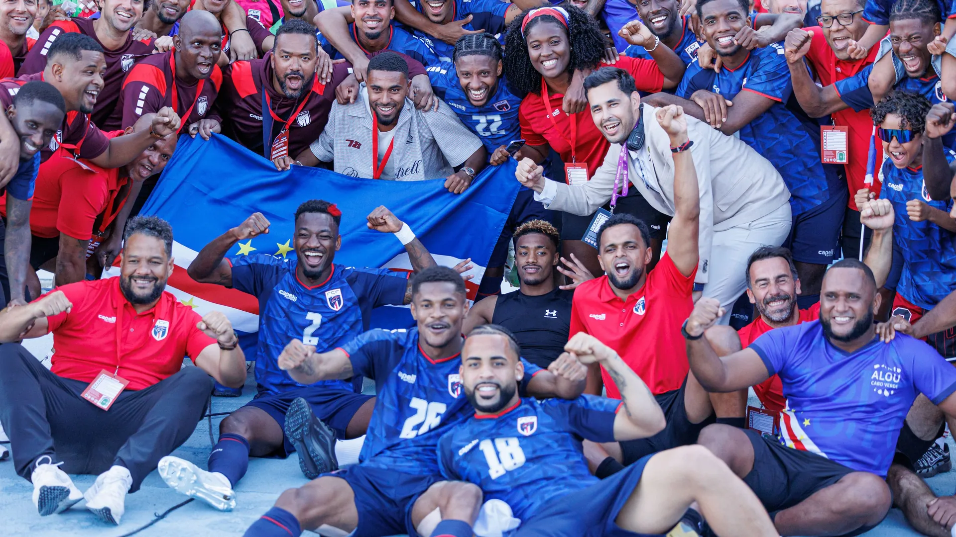 Looking forward to the World Cup: The players from Cape Verde celebrate after the victory over Serbia.