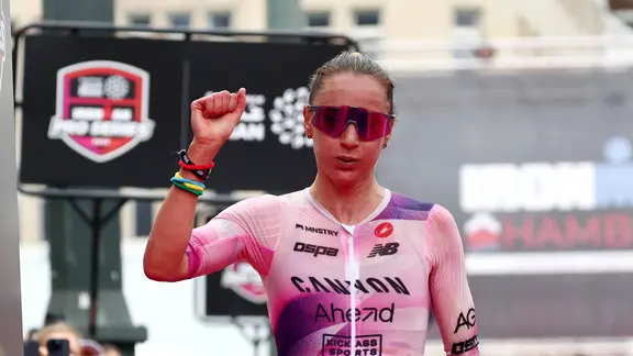 Germany's Laura Philipp clenches her fist | Joern Pollex/Getty Images for Ironman Germany's Laura Philipp clenches her fist