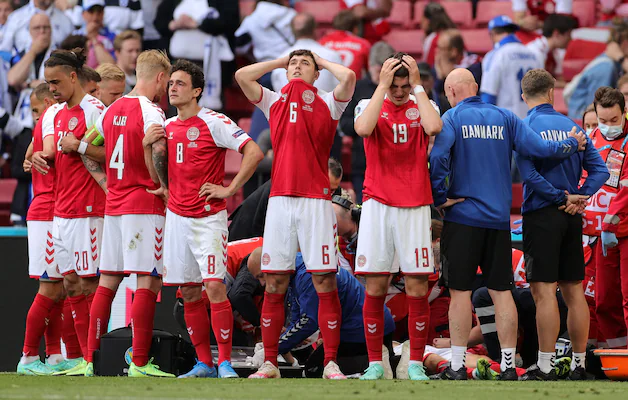 Images from 2021, when Eriksen collapsed against Finland.