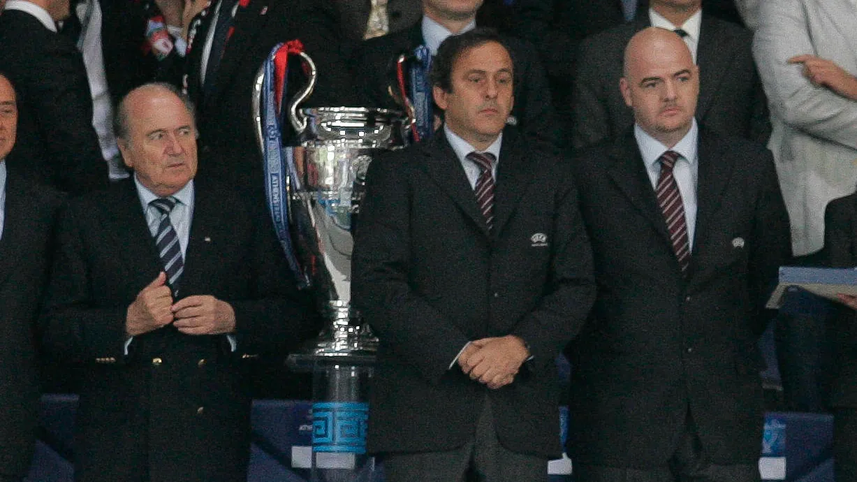 Sepp Blatter, Michel Platini and Gianni Infantino at the 2007 Champions League final in Athens. Sepp Blatter, Michel Platini and Gianni Infantino at the 2007 Champions League final in Athens.