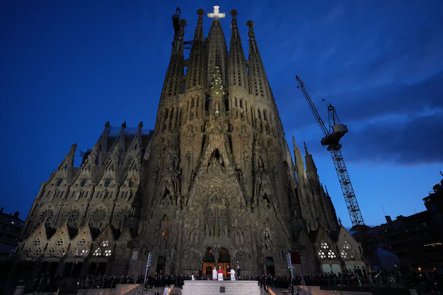The Pope blesses the Sagrada Família in Barcelona.