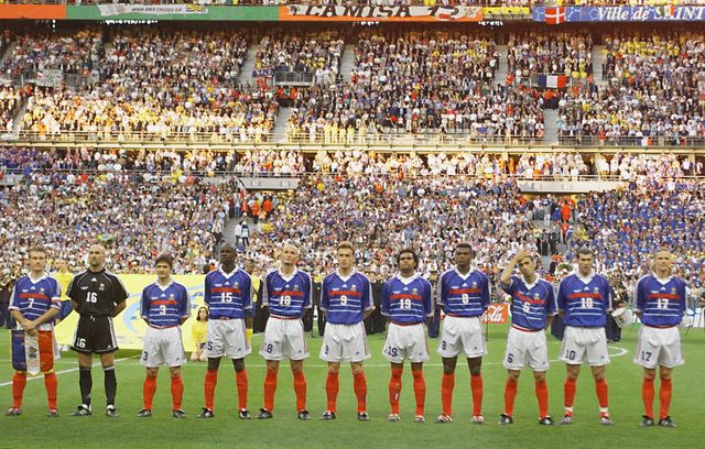 The French team before the final match against Brazil at the 1998 World Cup