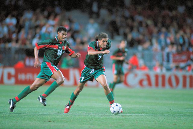 Footballers Tahar and Mustapha Hadji (right) in the match Morocco against Norway during the World Cup in 1998