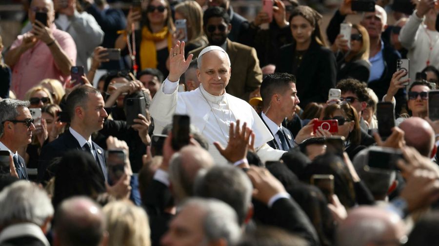 Photogallery Pope Leo XIV greets upon his arrival to officiate a mass at the Louis II Stadium in Monaco